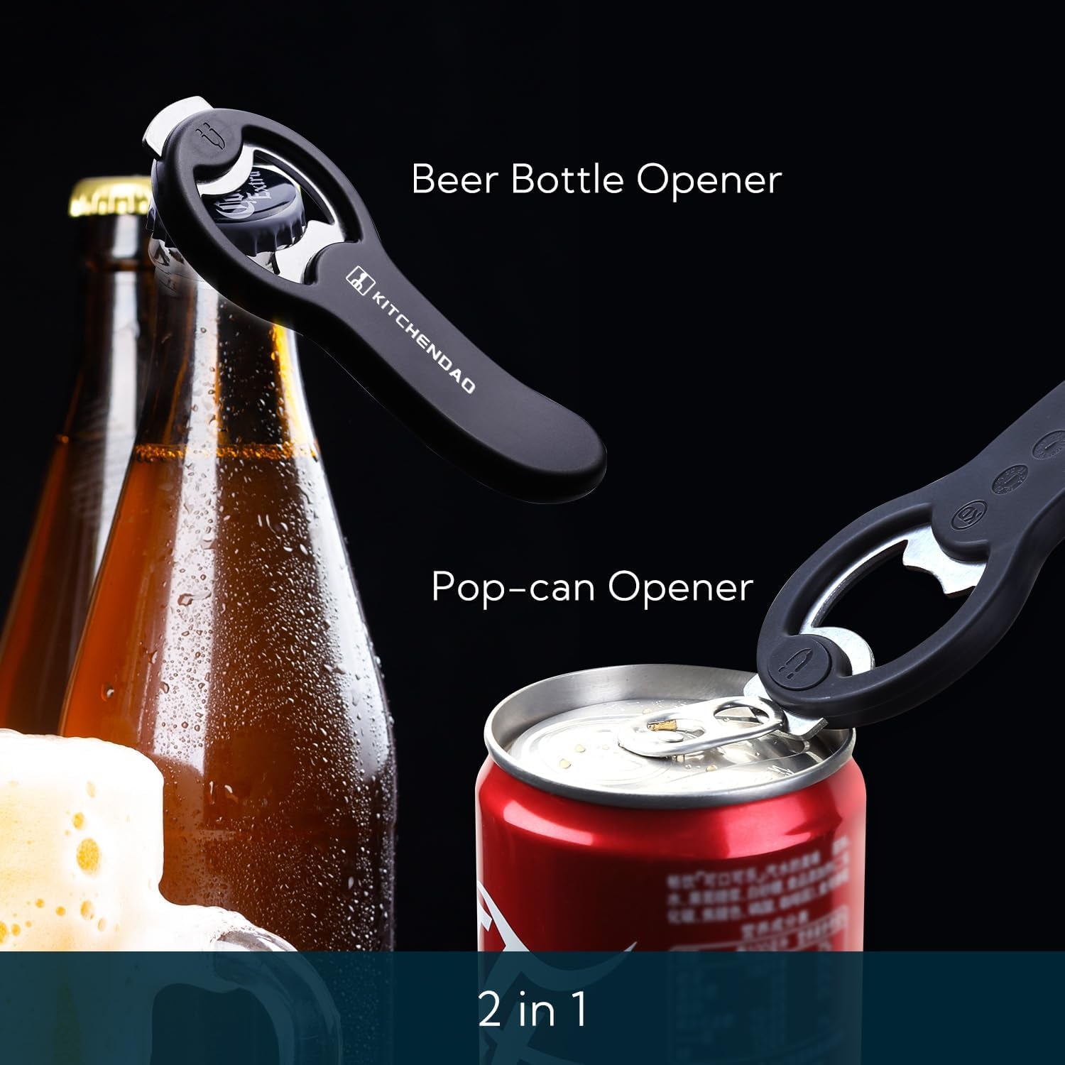 2 in 1 Magnetic Beer Bottle Opener for Fridge and RV with Cap Catcher - Pop Can Soda Can Opener, Stick to Refrigerator for Easy Storage with Magnet, Gift for Men Husband Father- 2 Pack