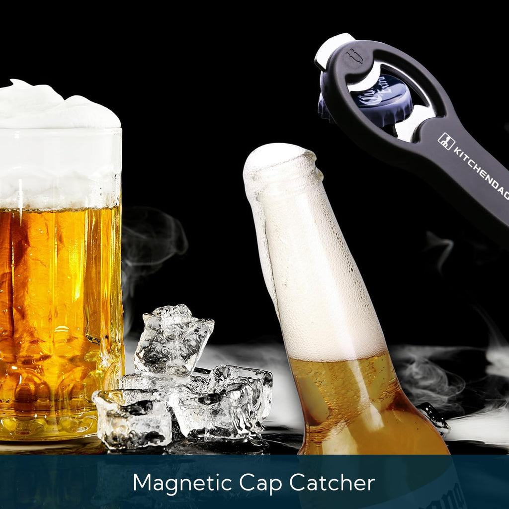 2 in 1 Magnetic Beer Bottle Opener for Fridge and RV with Cap Catcher - Pop Can Soda Can Opener, Stick to Refrigerator for Easy Storage with Magnet, Gift for Men Husband Father- 2 Pack