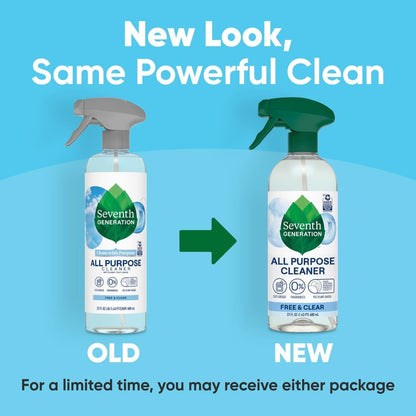 Seventh Generation All Purpose Cleaner, Free & Clear, 23 Oz, Pack of 4, Plant-Based Cleaning Spray, Cuts Grease & Grime, No Fragrance or Vocs, Safe for Kids & Pets, Works on Glass, Sealed Wood & More