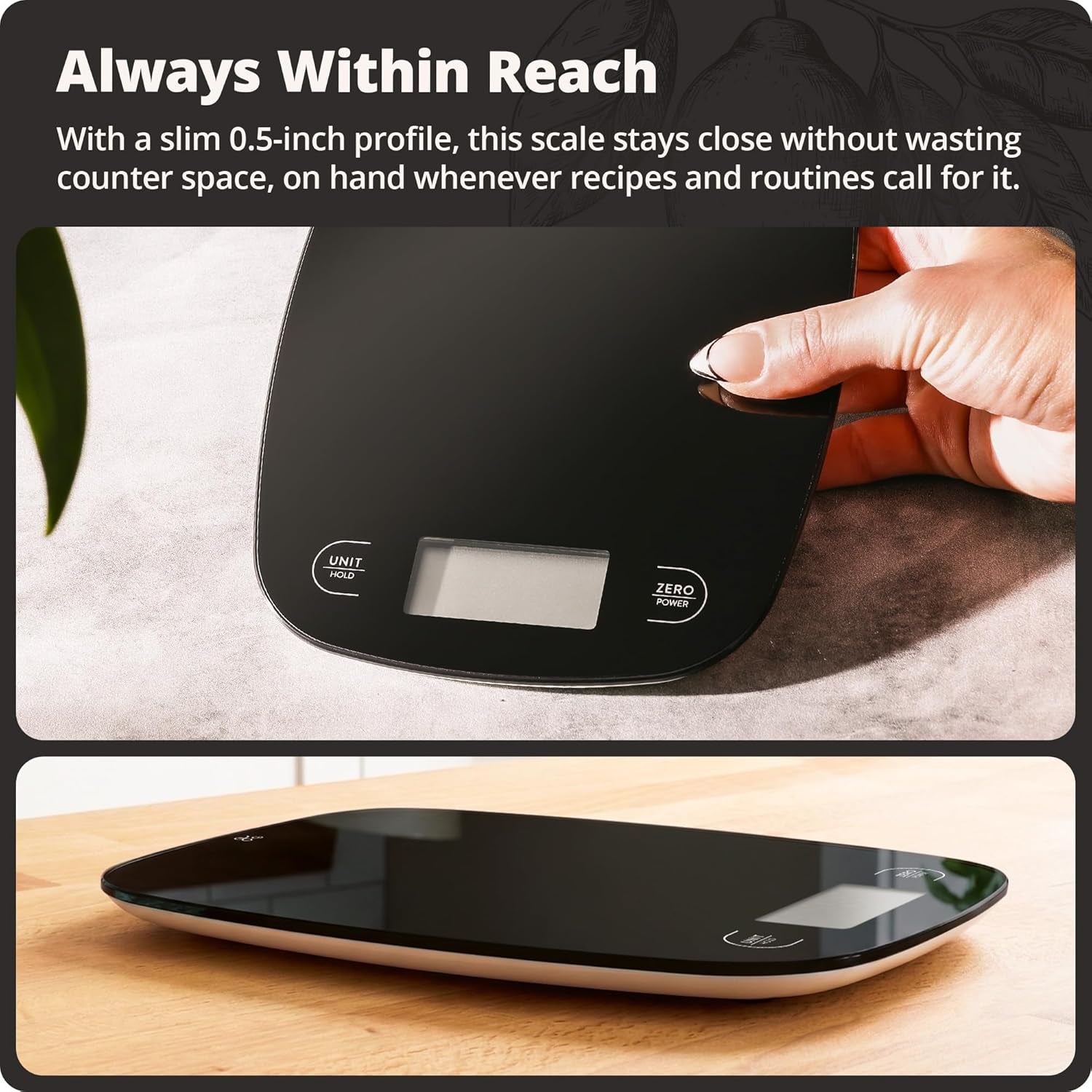 Food Scale – Digital Kitchen Scale, 1G Precision, Easy-Tare & Quick Conversion, Slim Compact Design, Durable & Portable | Ideal for Cooking, Baking & Meal Prep (Glass, Black)