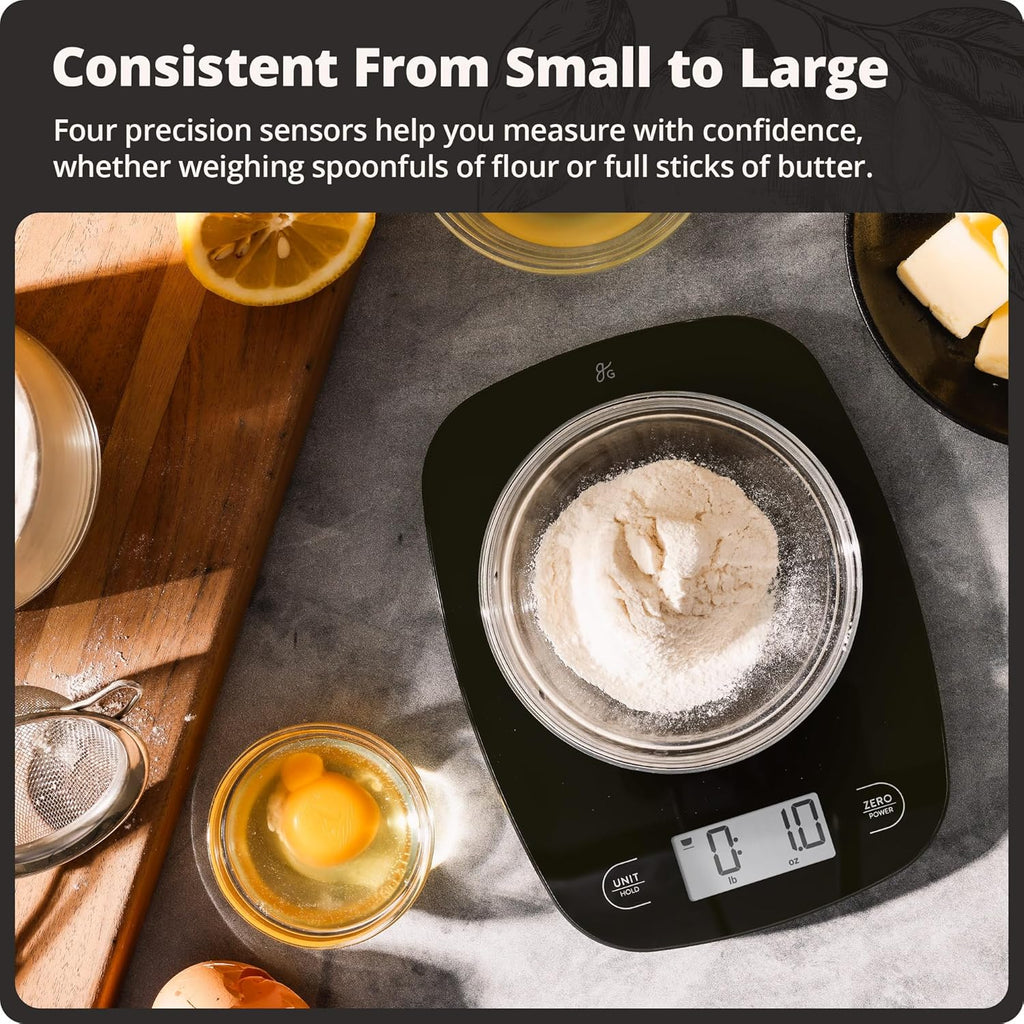 Food Scale – Digital Kitchen Scale, 1G Precision, Easy-Tare & Quick Conversion, Slim Compact Design, Durable & Portable | Ideal for Cooking, Baking & Meal Prep (Glass, Black)