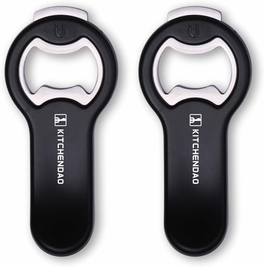 2 in 1 Magnetic Beer Bottle Opener for Fridge and RV with Cap Catcher - Pop Can Soda Can Opener, Stick to Refrigerator for Easy Storage with Magnet, Gift for Men Husband Father- 2 Pack