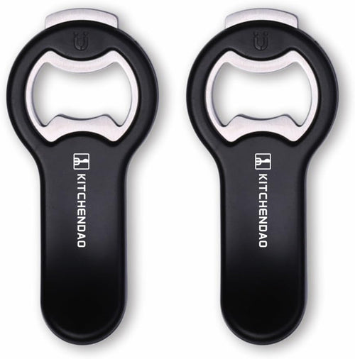 2 in 1 Magnetic Beer Bottle Opener for Fridge and RV with Cap Catcher - Pop Can Soda Can Opener, Stick to Refrigerator for Easy Storage with Magnet, Gift for Men Husband Father- 2 Pack