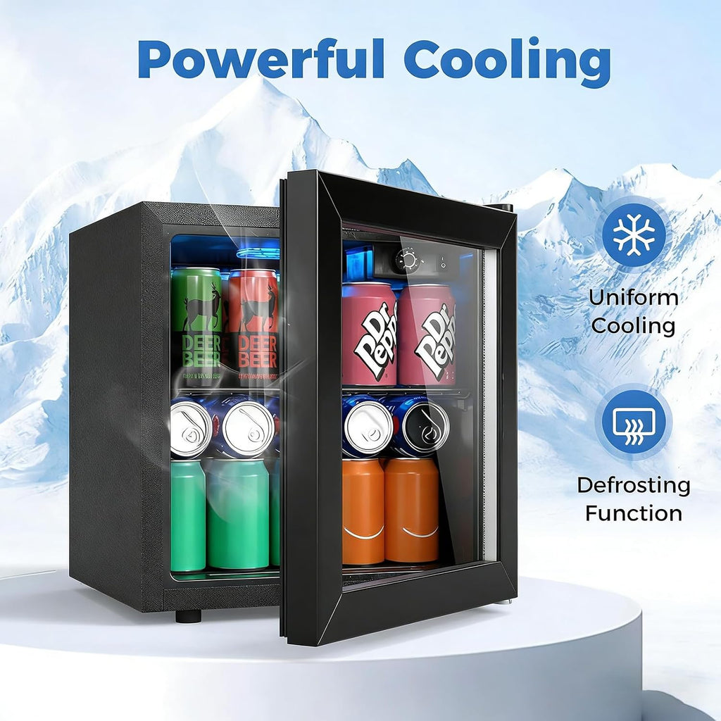 Beverage Refrigerator Cooler, 1.3 Cu. Ft. 12 Bottles 55 Cans Mini Fridge with Tempered Glass Door, Removable Shelf & Adjustable Temperatures, Compact Drink Cooler for Wine, Beer & Soda