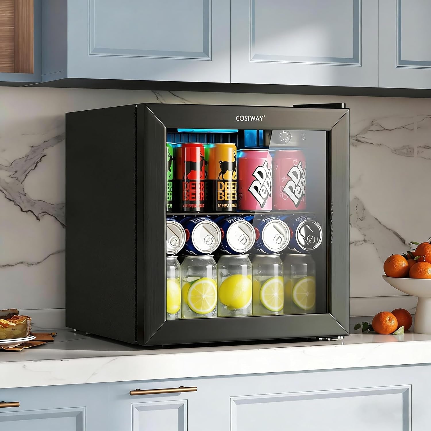 Beverage Refrigerator Cooler, 1.3 Cu. Ft. 12 Bottles 55 Cans Mini Fridge with Tempered Glass Door, Removable Shelf & Adjustable Temperatures, Compact Drink Cooler for Wine, Beer & Soda