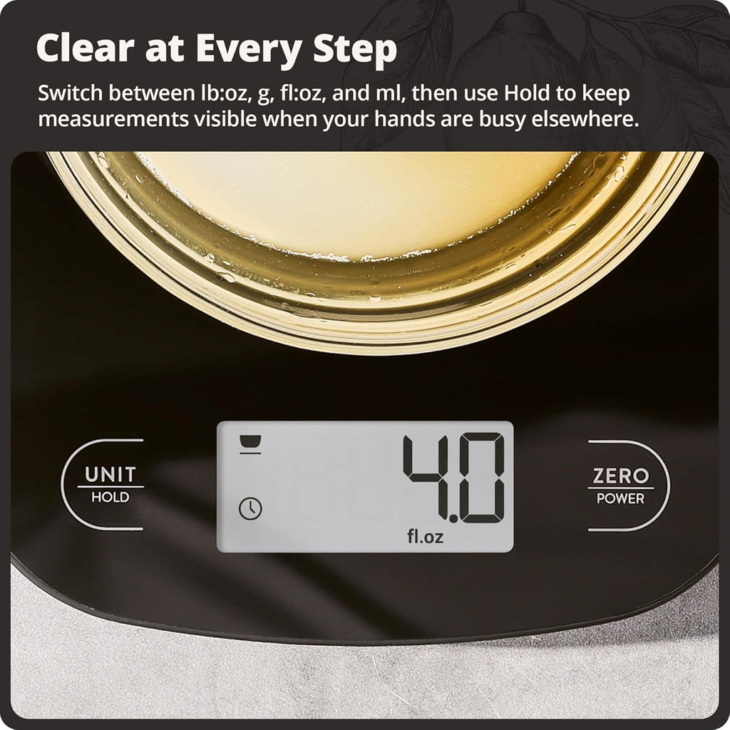 Food Scale – Digital Kitchen Scale, 1G Precision, Easy-Tare & Quick Conversion, Slim Compact Design, Durable & Portable | Ideal for Cooking, Baking & Meal Prep (Glass, Black)